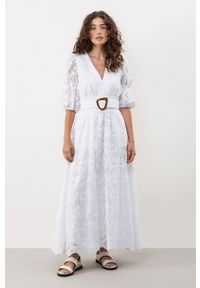 IVY & OAK - Ivy & Oak sukienka Marie kolor biały maxi rozkloszowana. Kolor: biały. Materiał: poliester, bawełna. Typ sukienki: rozkloszowane. Długość: maxi