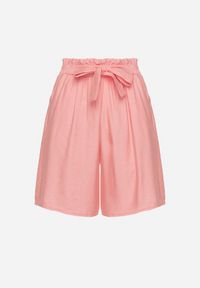 Born2be - Różowe Wiskozowe Szorty z Wysokim Stanem i Paskiem Lumovelle. Okazja: na co dzień. Stan: podwyższony. Kolor: różowy. Materiał: wiskoza. Styl: casual, elegancki #5