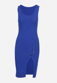 Born2be - Granatowa Dopasowana Sukienka Bez Rękawów z Elastycznej Bawełny z Ozdobnymi Nitami Zimelia. Kolor: niebieski. Materiał: bawełna. Długość rękawa: bez rękawów. Typ sukienki: dopasowane #6