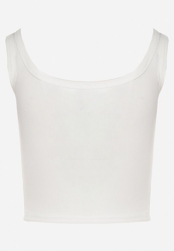 Born2be - Biały Prążkowany Top z Usztywnianymi Miseczkami i Ozdobną Literą Nevolirae. Okazja: na co dzień. Kolor: biały. Materiał: prążkowany. Styl: klasyczny, casual