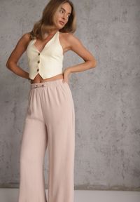 Renee - Różowe Spodnie Casual o Szerokim Kroju High Waist Zdobione Aplikacją Nephise. Okazja: na co dzień. Kolekcja: plus size. Kolor: różowy. Długość: długie. Wzór: aplikacja. Stan: podwyższony. Materiał: tkanina. Sezon: lato. Styl: casual #4
