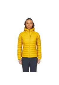 Kurtka puchowa damska Rab Microlight Alpine Jacket z kapturem. Typ kołnierza: kaptur. Kolor: żółty, biały, wielokolorowy, beżowy. Materiał: puch