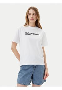 Karl Lagerfeld - KARL LAGERFELD T-Shirt A1W17005 Biały Relaxed Fit. Typ kołnierza: dekolt w karo. Kolor: biały. Materiał: bawełna