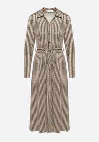 Born2be - Czarno-Beżowa Koszulowa Sukienka z Wiskozą w Paski Ozdobiona Wiązanym Paskiem Nialoraen. Okazja: na co dzień. Kolor: czarny. Materiał: wiskoza. Długość rękawa: długi rękaw. Wzór: aplikacja, paski. Typ sukienki: koszulowe. Styl: casual, klasyczny #5