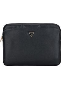Etui Guess Grained Zipper Pocket Triangle Logo Sleeve 14'' czarny. Kolor: czarny. Materiał: skóra ekologiczna. Styl: klasyczny, elegancki
