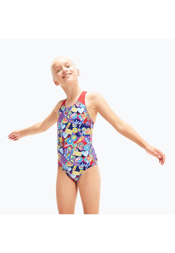 Strój pływacki jednoczęściowy dziecięcy Speedo Digital Allover Splashback. Kolor: różowy, wielokolorowy, niebieski, żółty. Materiał: poliester