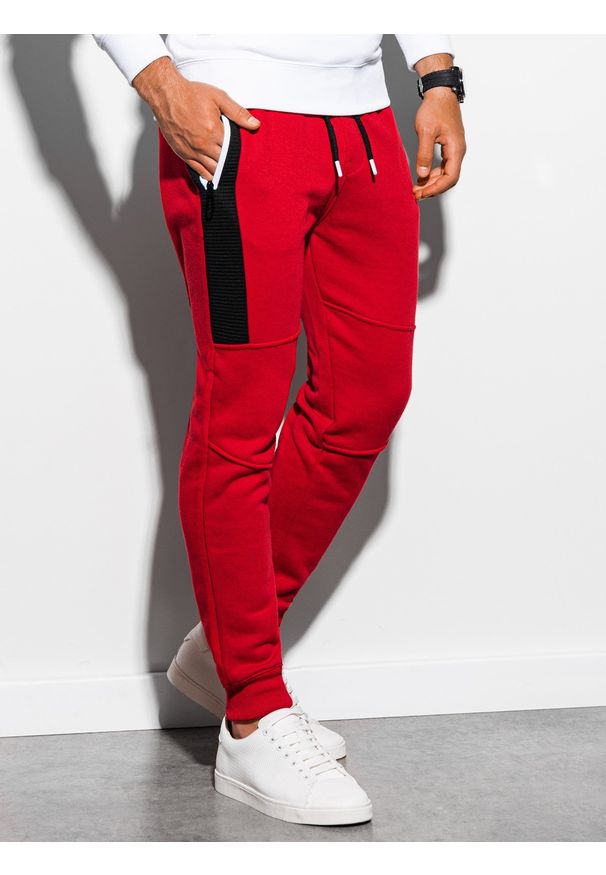 Ombre Clothing - Spodnie męskie dresowe joggery P903 - czerwone - XXL. Kolor: czerwony. Materiał: dresówka