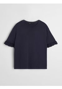 Sinsay - Bawełniana bluzka z ażurowymi detalami - granatowy. Kolor: niebieski. Materiał: bawełna. Wzór: ażurowy #1