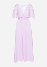 Born2be - Jasnofioletowa Sukienka z Rozkloszowanymi Rękawami Gumką w Pasie i Wiązaniem na Plecach Larielle. Okazja: na imprezę, na co dzień. Typ kołnierza: dekolt w kształcie V. Kolor: fioletowy. Materiał: bawełna. Typ sukienki: proste. Styl: casual, elegancki #6