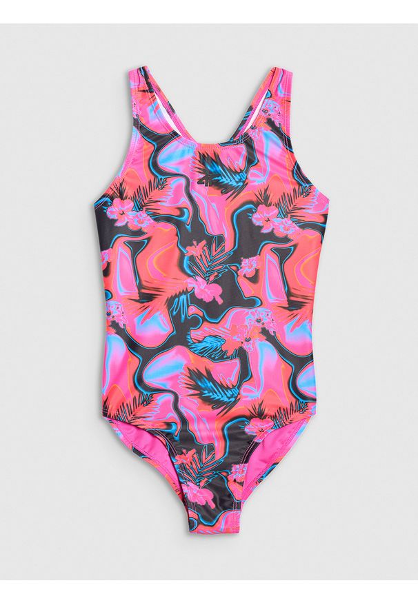 4f - 4F Kostium kąpielowy jednoczęściowy dziewczęcy - multikolor 146/152 (10-12 lat). Kolor: wielokolorowy. Materiał: włókno, materiał, elastan, syntetyk