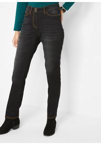bonprix - Dżinsy ocieplane, straight, z efektem push up i wygodnym pasem w talii. Kolor: czarny #1