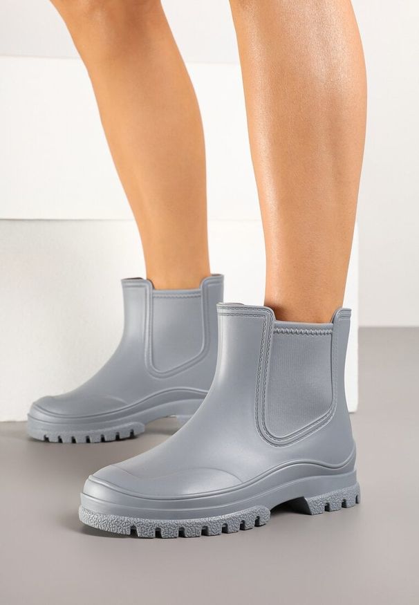 Born2be - Szare Kalosze Typu Sztyblety Evellexia. Okazja: na co dzień. Kolor: szary. Materiał: jeans. Wzór: aplikacja. Styl: elegancki, casual