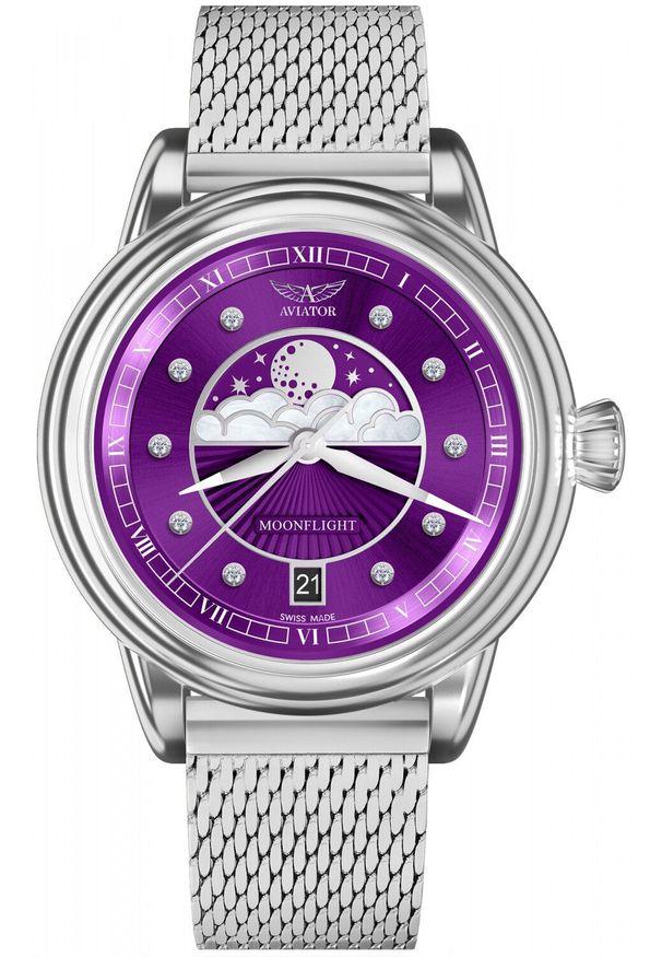 AVIATOR - Zegarek damski Aviator V.1.33.0.361.5 srebrny. Kolor: srebrny