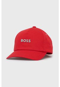 BOSS Orange - Boss Orange czapka bawełniana 50468094 kolor czerwony z aplikacją. Kolor: czerwony. Materiał: bawełna. Wzór: aplikacja