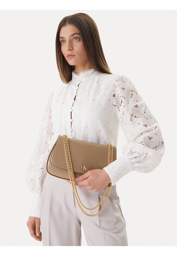 Calvin Klein Torebka Ck Convertible Chain Medium Bag LV04F3171G Beżowy. Kolor: beżowy. Materiał: skórzane