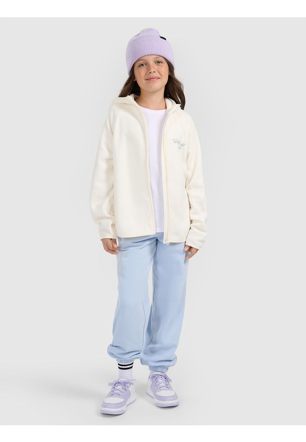 4f - 4F Polar loose z kapturem dziewczęcy - biały 140 (9-10 lat). Typ kołnierza: kaptur. Kolor: biały. Materiał: polar. Sezon: lato