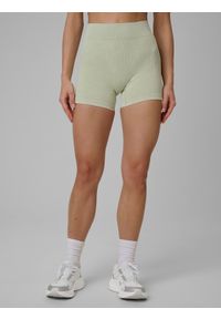 4f - 4F Legginsy krótkie treningowe bezszwowe damskie - zielone XS/S. Stan: podwyższony. Kolor: zielony. Materiał: skóra. Długość: krótkie. Sport: fitness #2