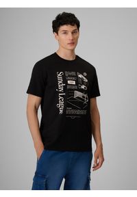4f - 4F T-shirt regular z nadrukiem męski - czarny L. Okazja: na co dzień. Kolor: czarny. Materiał: materiał, bawełna, dzianina. Wzór: nadruk. Styl: klasyczny, casual #1