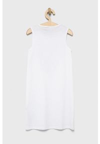 Guess Sukienka bawełniana dziecięca kolor biały mini dopasowana. Kolor: biały. Materiał: bawełna. Wzór: nadruk. Typ sukienki: dopasowane. Długość: mini #3