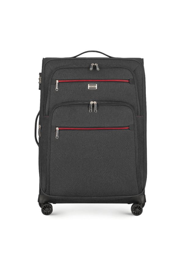 Wittchen - Średnia miękka walizka z czerwonym suwakiem. Kolor: szary. Materiał: poliester