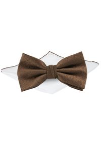 Męska Mucha w Komplecie z Poszetką - Chattier - Brązowa. Kolor: brązowy, beżowy, wielokolorowy. Styl: sportowy, elegancki #1