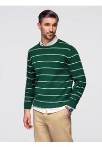 Ombre Clothing - Casualowy sweter męski w poziome paski – zielony V4 - Rozmiar: M. Okazja: na co dzień. Kolor: zielony. Materiał: włókno, bawełna, materiał, nylon. Wzór: paski. Styl: casual #1