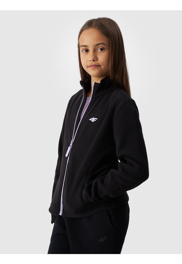4f - 4F Polar slim ze stójką dziewczęcy - czarny 134 (8-9 lat). Typ kołnierza: kołnierzyk stójkowy. Kolor: czarny. Materiał: polar. Wzór: gładki. Sezon: lato. Sport: narciarstwo, turystyka piesza, wspinaczka, snowboard