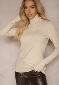 Renee - Beżowy Golf Sweterkowy z Domieszką Kaszmiru Zaivanna. Okazja: do pracy, na spacer, na co dzień, na spotkanie biznesowe. Typ kołnierza: golf. Kolor: beżowy. Materiał: kaszmir. Sezon: jesień. Styl: klasyczny, casual, elegancki, biznesowy #4