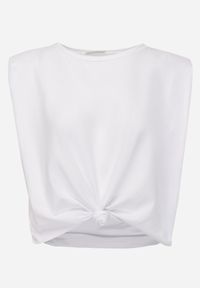 Born2be - Biały Bawełniany Top Oversize Bez Rękawów z Wiązaniem i Poduszkami w Ramionach Apixie. Okazja: na co dzień. Kolor: biały. Materiał: bawełna. Długość rękawa: bez rękawów. Styl: casual, elegancki #2