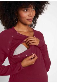 bonprix - Sweter z cienkiej dzianiny 2 w 1 na okres ciąży i podczas karmienia piersią z cienkiej dzianiny. Kolekcja: moda ciążowa. Kolor: czerwony. Materiał: dzianina. Długość rękawa: długi rękaw. Długość: długie. Wzór: ze splotem #3