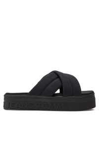 Tommy Jeans Klapki Tjw Lettering Flatform Sandal EN0EN02465 Czarny. Kolor: czarny. Materiał: materiał