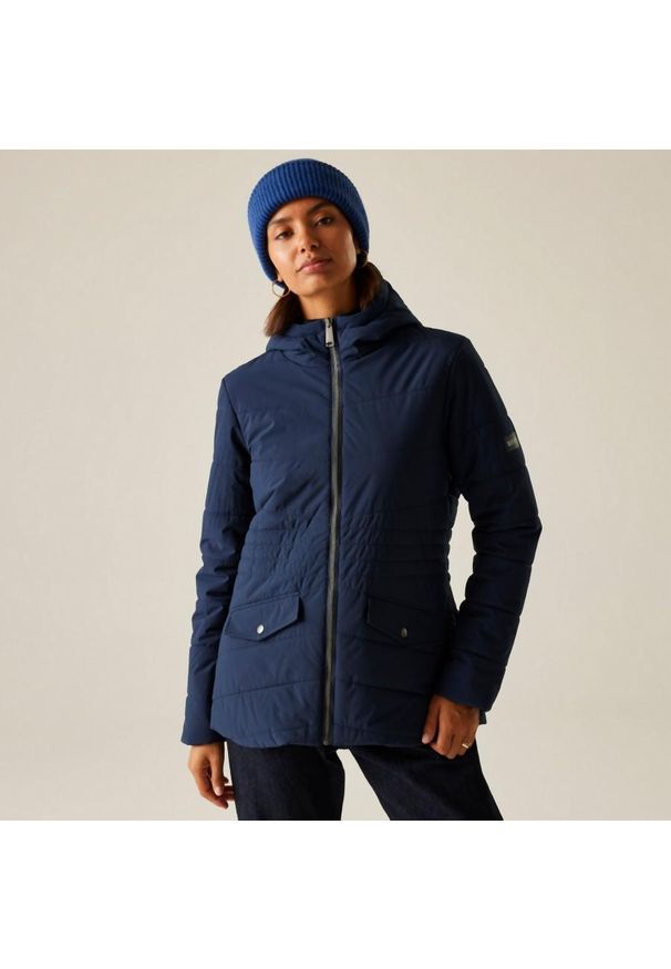 Regatta - Kurtka damska zimowa ocieplana Agara. Kolor: niebieski. Materiał: futro, materiał, puch. Sezon: zima. Sport: turystyka piesza