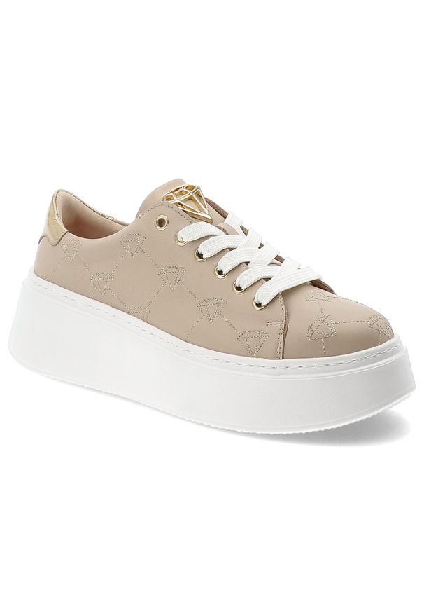 Beżowe Sneakersy Armodo Modne Obuwie Damskie. Okazja: na co dzień. Zapięcie: sznurówki. Kolor: beżowy. Materiał: materiał. Styl: klasyczny, elegancki, casual