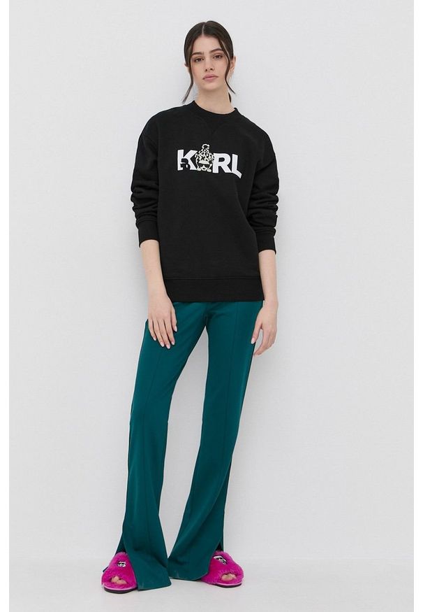 Karl Lagerfeld bluza damska kolor czarny z aplikacją. Kolor: czarny. Długość rękawa: długi rękaw. Długość: długie. Wzór: aplikacja