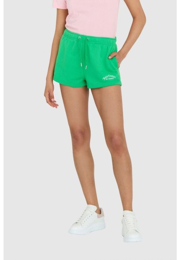 Juicy Couture - JUICY COUTURE Zielone szorty damskie anya recycled z haftowanym logo, Rozmiar M. Kolor: zielony. Wzór: haft