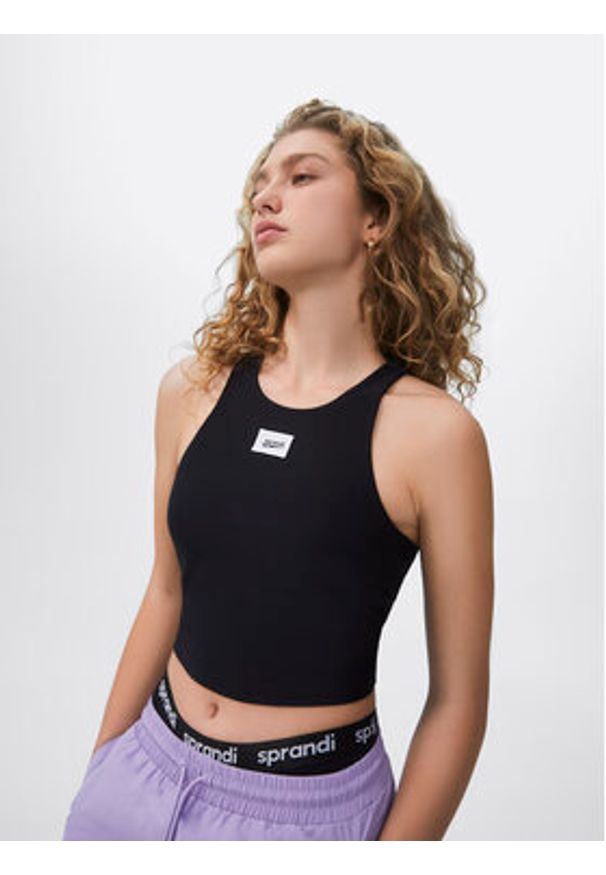 Sprandi Top SP22-TPD100 Czarny Slim Fit. Kolor: czarny. Materiał: syntetyk