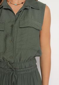 Born2be - Zielony Wiskozowy Komplet Krótka Bluzka na Guziki Szerokie Spodnie z Gumką w Talii Rissanama. Kolor: zielony. Materiał: wiskoza #4
