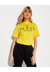 Philipp Plein - PHILIPP PLEIN - Żółty t-shirt z logo Iconic. Kolor: żółty. Materiał: bawełna