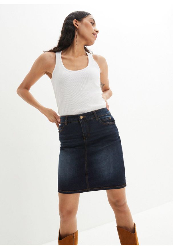 bonprix - Spódniczka dżinsowa ze stretchem. Kolor: niebieski