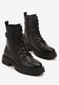 Born2be - Czarne Klasyczne Botki Workery z Metaliczną Aplikacją Nalumesa. Okazja: na co dzień. Kolor: czarny. Materiał: jeans. Szerokość cholewki: normalna. Wzór: aplikacja. Styl: klasyczny
