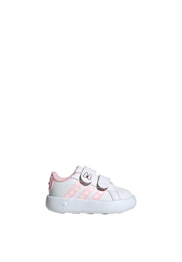 Adidas - Pantofelki dla dzieci adidas x Disney Minnie Mouse Grand. Kolor: biały, wielokolorowy, różowy. Wzór: motyw z bajki