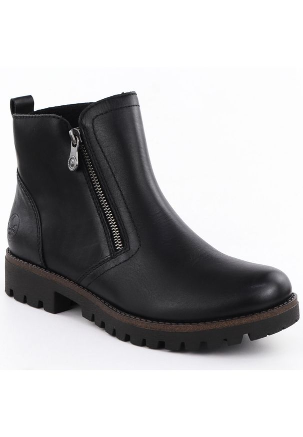 Skórzane botki damskie workery czarne Rieker 78556-00. Kolor: czarny. Materiał: skóra