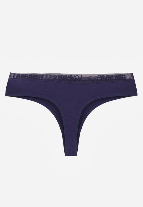 Born2be - Granatowe Majtki Stringi z Bawełną Ozdobione Koronką Thelanthe. Kolor: niebieski. Materiał: bawełna, koronka. Wzór: aplikacja, koronka