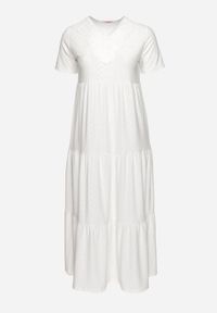 Born2be - Biała Rozkloszowana Sukienka z Krótkim Rękawem i Ozdobnymi Haftami Guletta. Kolekcja: plus size. Kolor: biały. Długość rękawa: krótki rękaw. Wzór: haft. Typ sukienki: dla puszystych #5