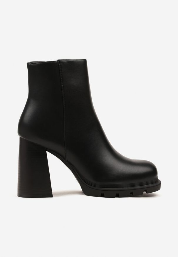 Renee - Czarne Botki na Platformie z Tłoczeniem i Stożku Latamea. Okazja: na co dzień. Kolor: czarny. Materiał: skóra, jeans. Obcas: na platformie. Styl: elegancki, casual. Wysokość obcasa: średni