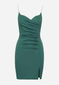 Born2be - Zielona Dopasowana Sukienka z Rozcięciem na Nogę Lunitena. Kolor: zielony. Materiał: materiał. Typ sukienki: dopasowane. Styl: klasyczny, elegancki #3