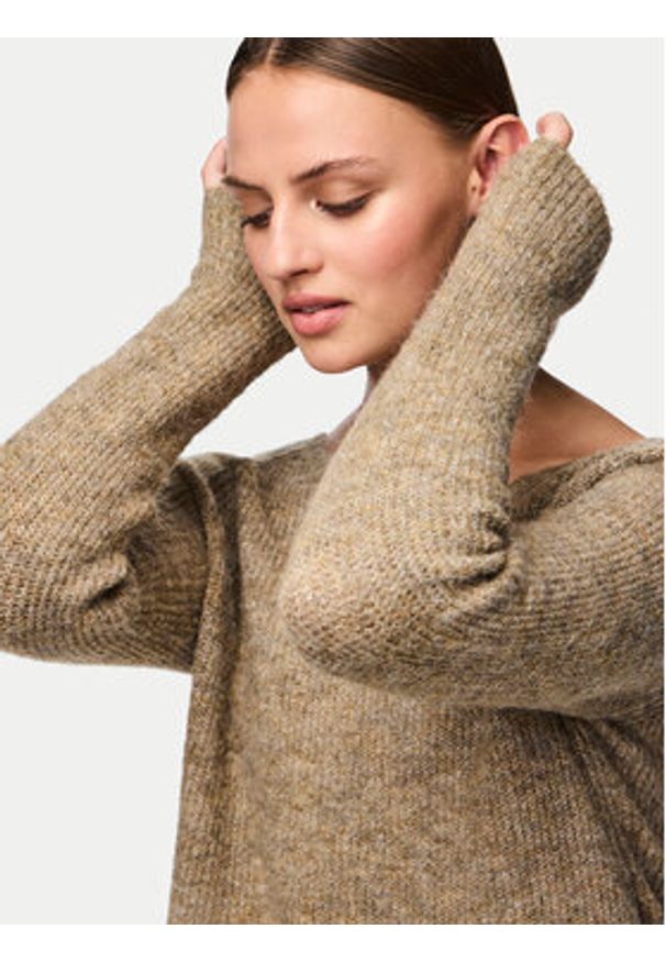Pieces Sweter Ellen 17114251 Brązowy Regular Fit. Kolor: brązowy. Materiał: syntetyk