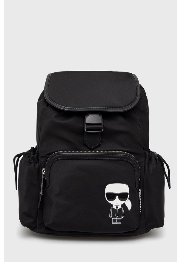 Karl Lagerfeld plecak 225W3001 damski kolor czarny duży z aplikacją. Kolor: czarny. Materiał: materiał. Wzór: aplikacja