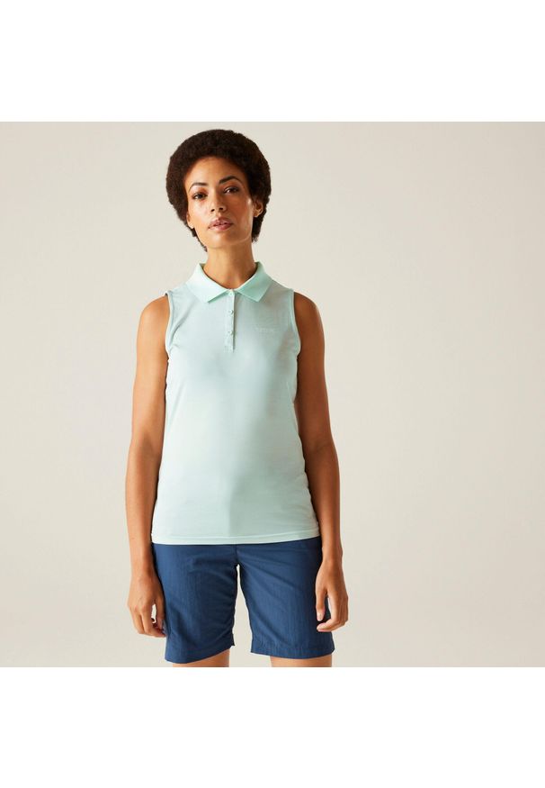Regatta - Tima II damska koszulka. Typ kołnierza: polo. Kolor: biały. Długość rękawa: bez rękawów. Długość: długie. Styl: sportowy