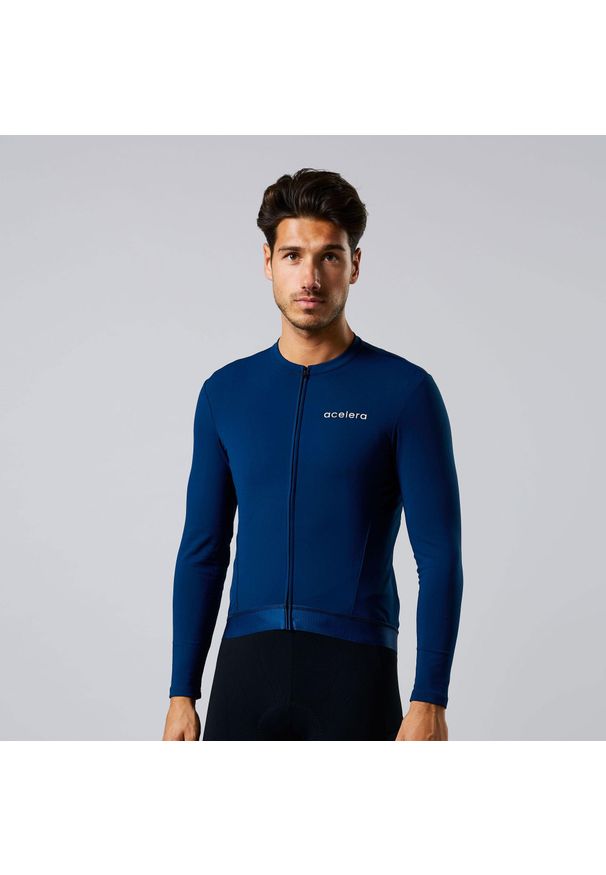 ACELERA - Męska koszulka kolarska Thermo Fleece z długim rękawem. Kolor: niebieski. Materiał: polar. Długość rękawa: długi rękaw. Długość: długie. Sport: kolarstwo